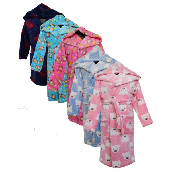 Детский халат велсофт цветной с капюшоном и карманами от 1  до 11 лет 