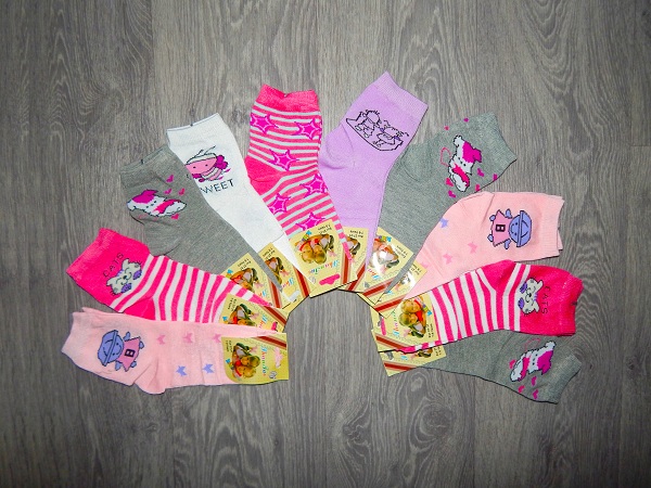 Упаковка 12 шт Хлопковые носочки для девочки ( от 1 до 11 лет) 