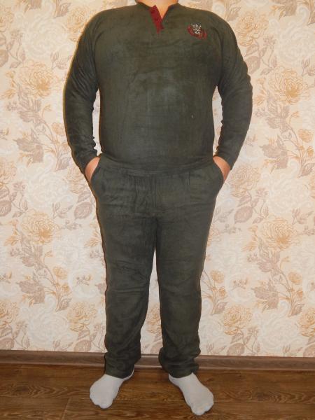 Мягкая  мужская пижама хаки с карманами турецкая  флиссовая М-XXL , качественная мужская домашняя пижама