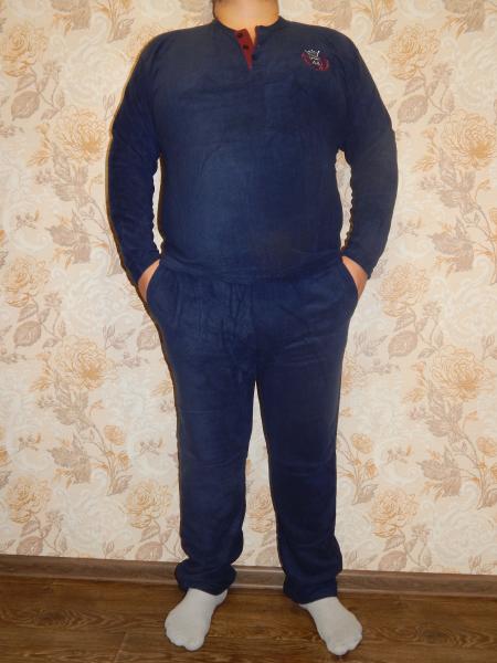 Пижама мужская с карманами турецкая тёплая флисс М-XXL , качественная синяя мужская домашняя пижама