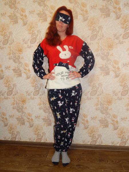 Мягкая зимняя пижама турецкая женская флис с маской для сна , яркая женская пижама с зайчиком