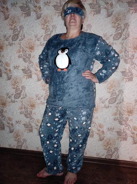 Женская тёплая зимняя  пижама флисс , турецкая пижама женская с маской для сна большой размер с карманами